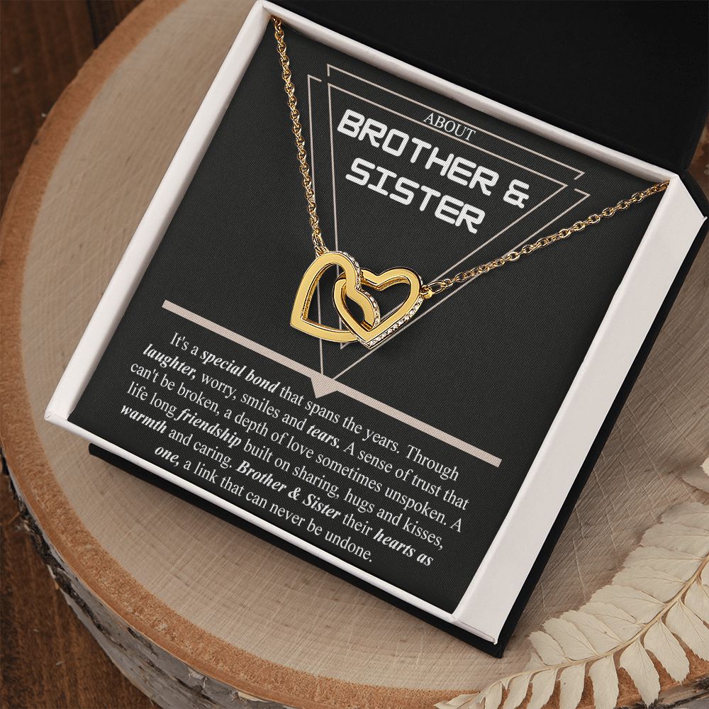 Brother & Sister Gift Necklace Cuban Link Chain Necklace Gift From Sister to Bro Interlocking Hearts Necklace