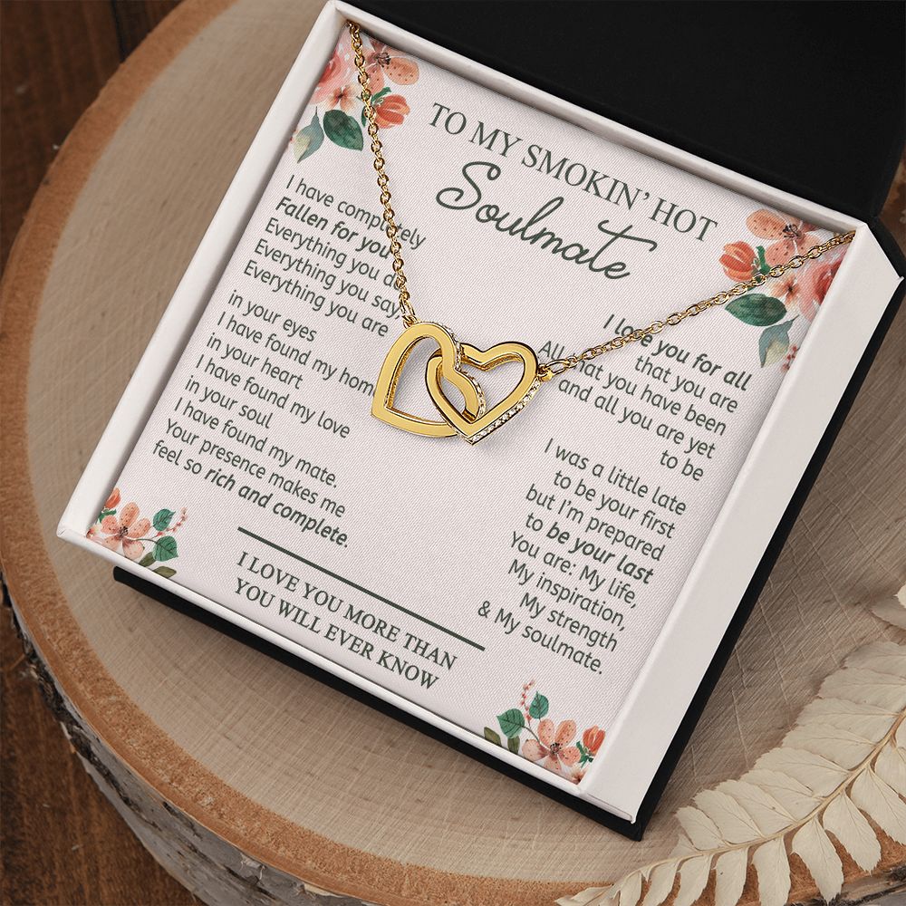 To My Smokin Hot Soulmate Necklace - Wife Gifts From Husband To My Wife Necklace, Gift for Her Romantic, Girlfriend Gifts Necklace for Wife from Men Includes Message Card and Gift Box 20 Interlocking Hearts Necklace