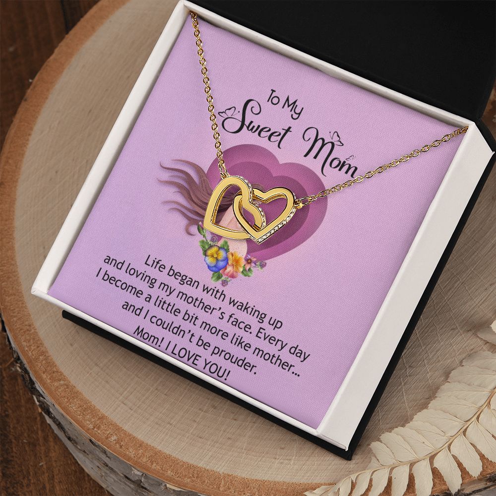 To My Sweet Mom, Sweet Mom Necklace Pendant, Mothers Day Gifts, Gift For Sweet Mom, New Mom Gifts Interlocking Hearts Necklace