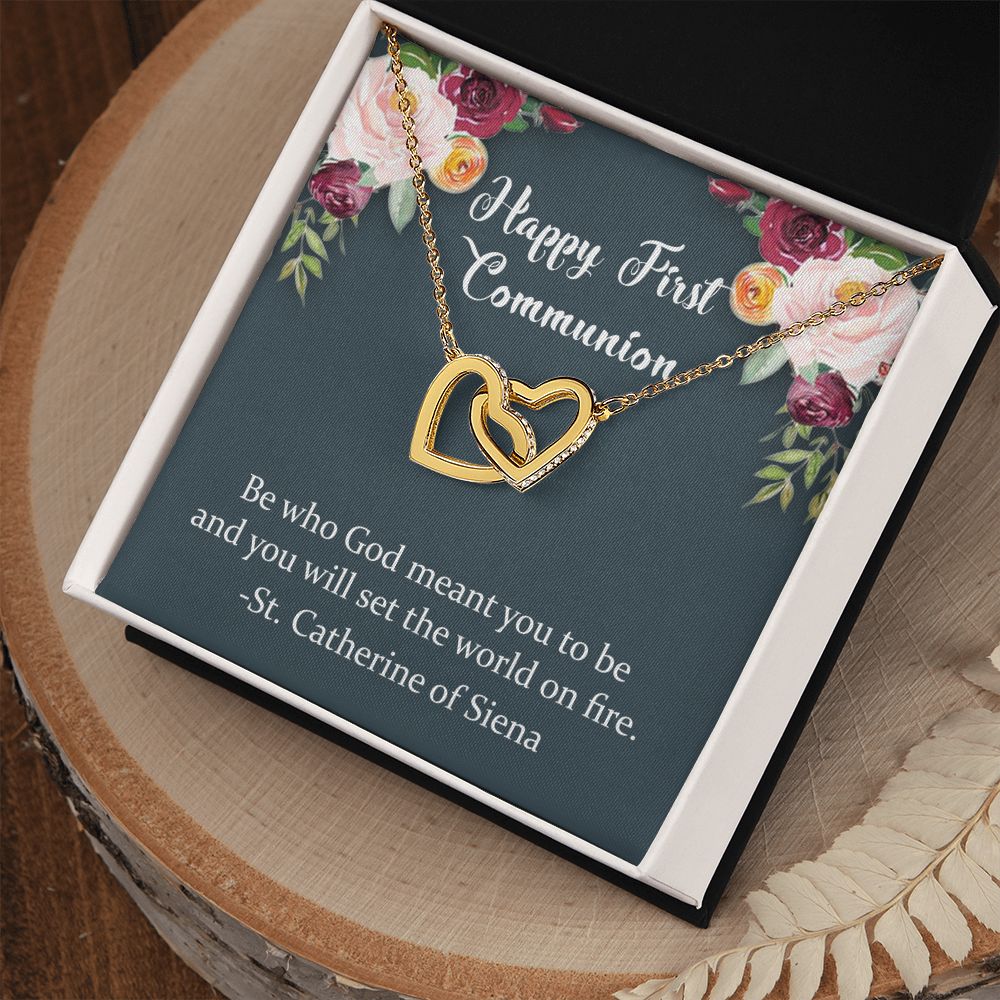 First Communion Necklace, First Communion Gift, First Holy Communion, 1st Communion, Gifts For Girl First Communion Congrats Graduation Pendants Gift For Daughter, Granddaughter, Niece Interlocking Hearts Necklace
