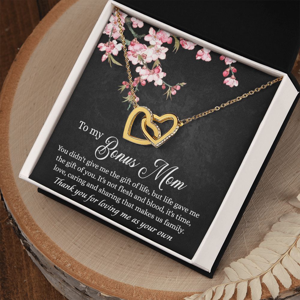 To My Bonus Mom Necklace, Gifts for Step Mom, Bonus Mom Necklace from Bonus Daughter Son, Necklaces for Women, Mothers Day Gift for Stepmom, Mother in Law Gift from Daughter in Law Interlocking Hearts Necklace