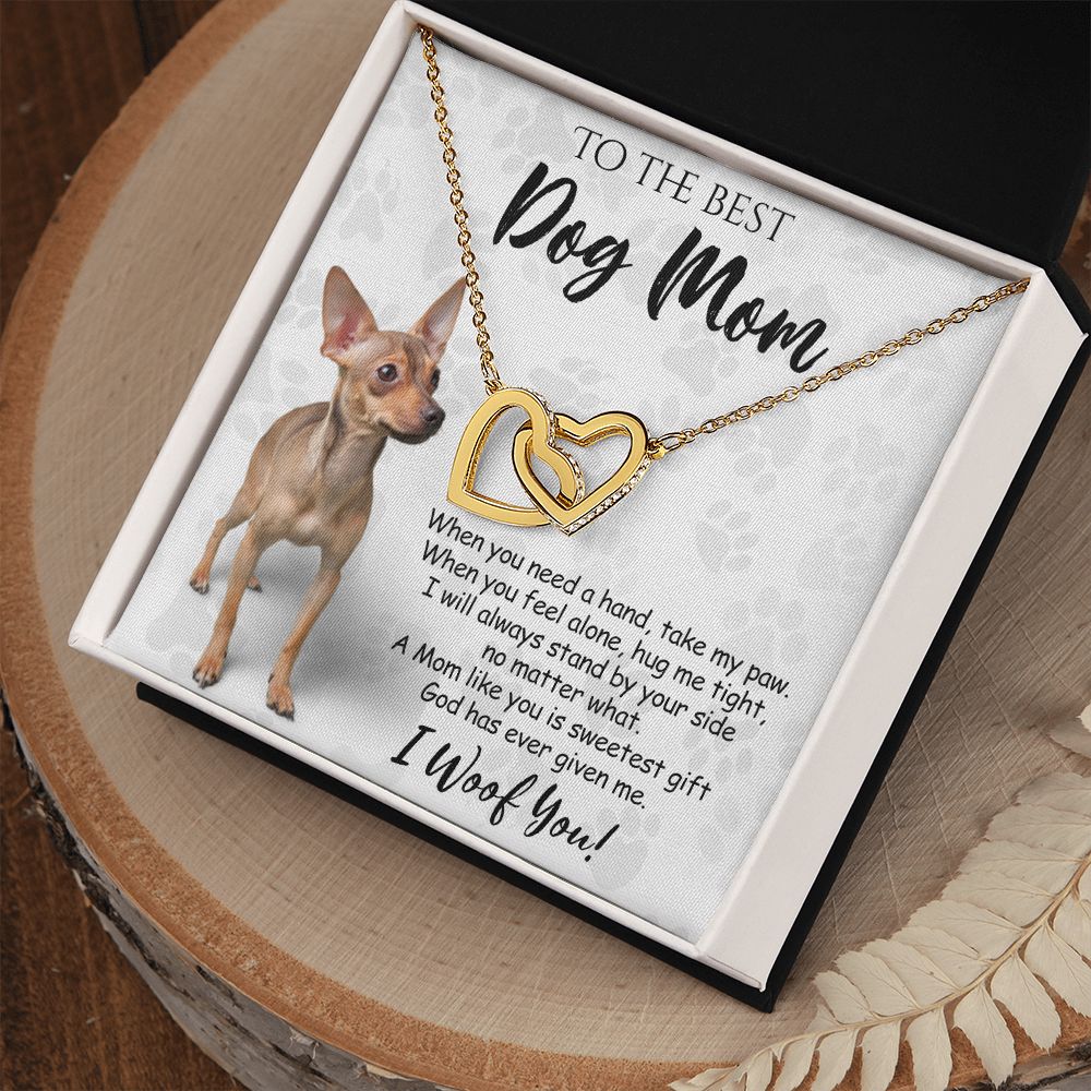To The Best Chihuahua Dog Mom Knot Necklace Mother's Day Gift , I Woof You Quote Gift Card, Message Card Jewelry For Dog Lovers, Necklace For Mom Interlocking Hearts Necklace