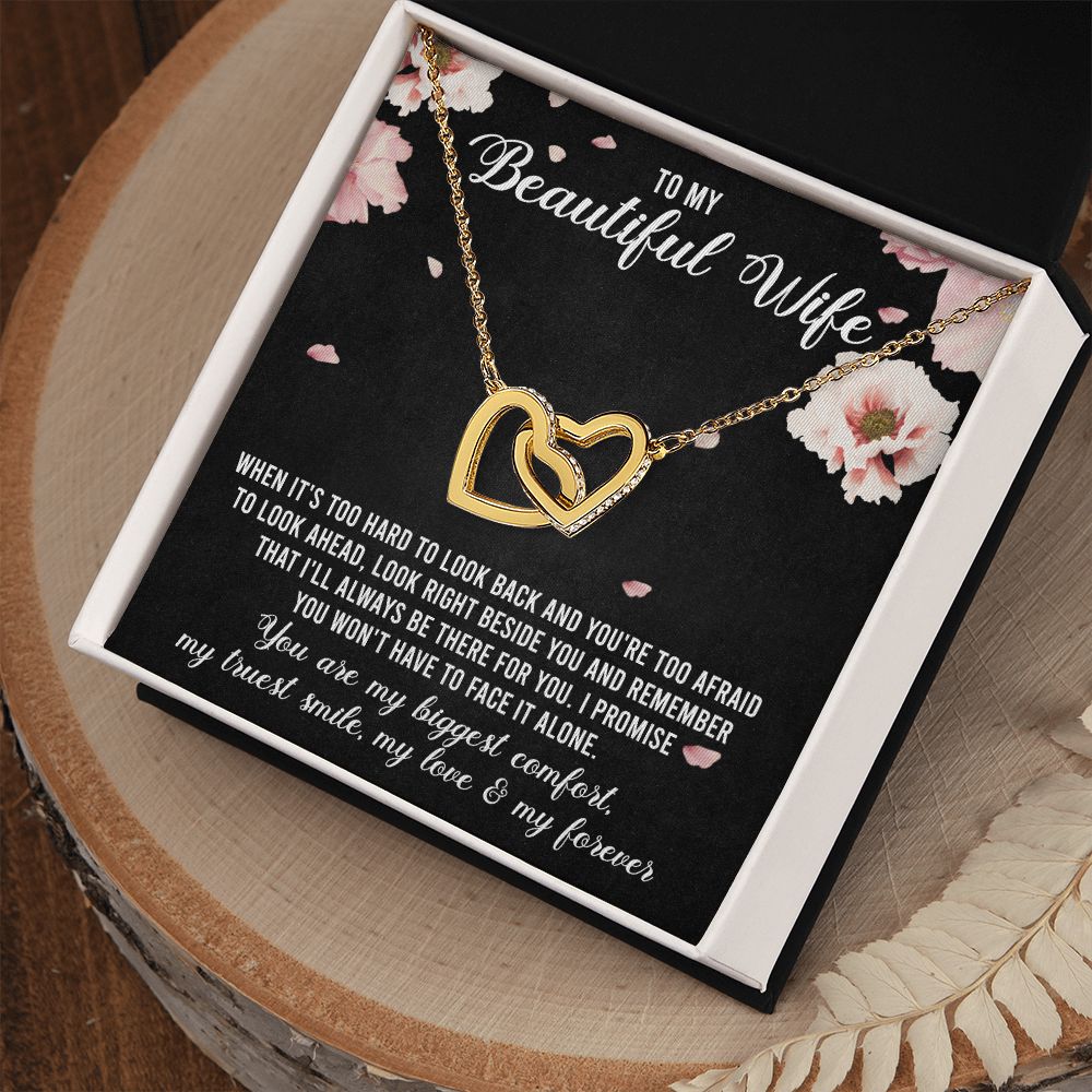 Interlocking Hearts Necklace Gifts For Wife Romantic, Wife Birthday Gift Ideas, To My Beautiful Wife Necklace, Necklace For Wife From Husband, Message Card and Gift Box