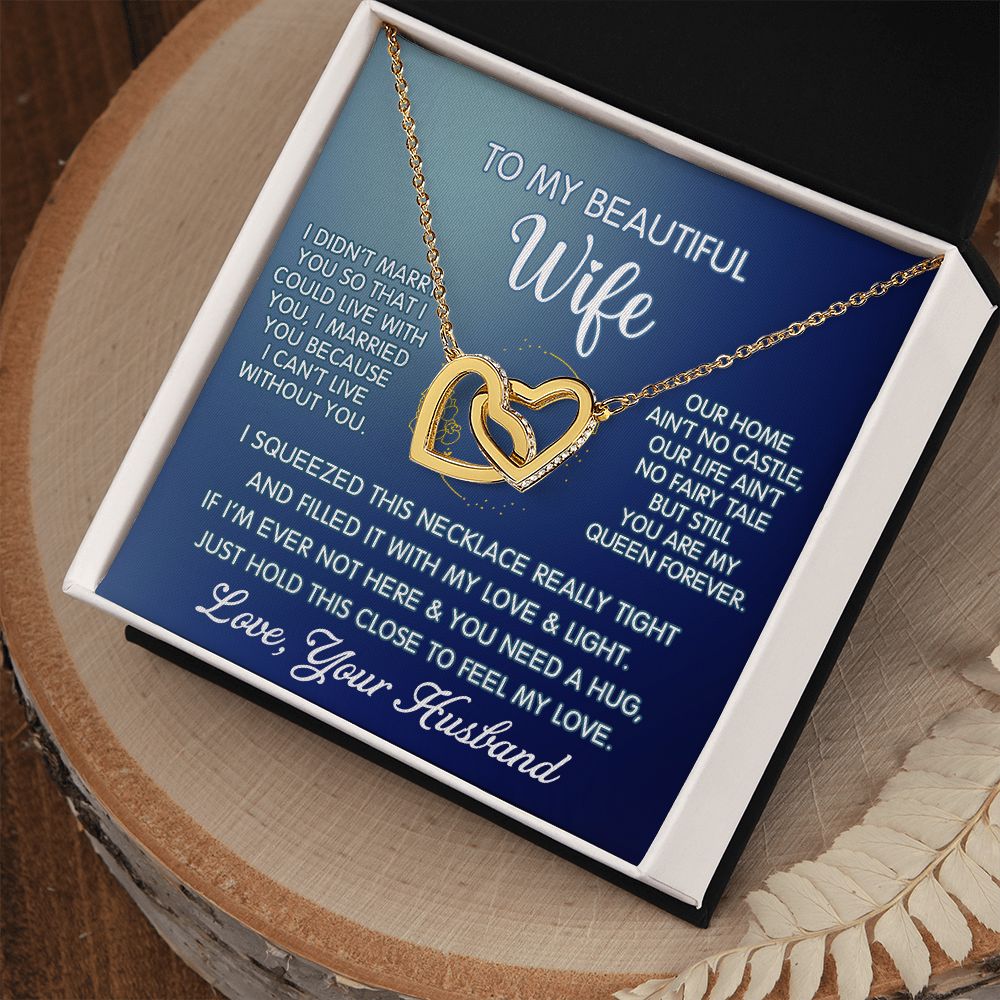 Gifts For Wife Romantic, Wife Birthday Gift Ideas, To My Beautiful Wife Necklace, Interlocking Hearts Necklace For Wife From Husband Jewelry Message Card and Gift Box