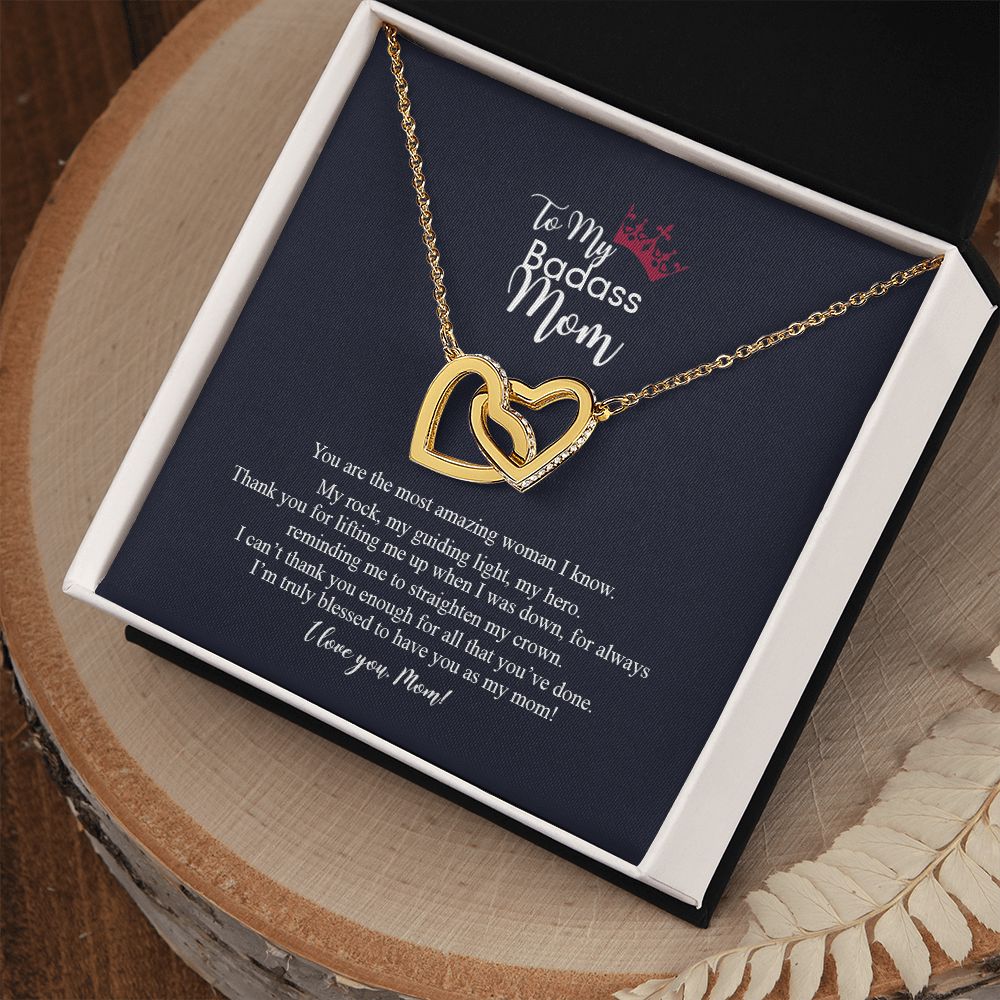 To My Badass Mom Love Knot Necklace, Gift For Mom Mother's Day Birthday Gift Interlocking Hearts Necklace