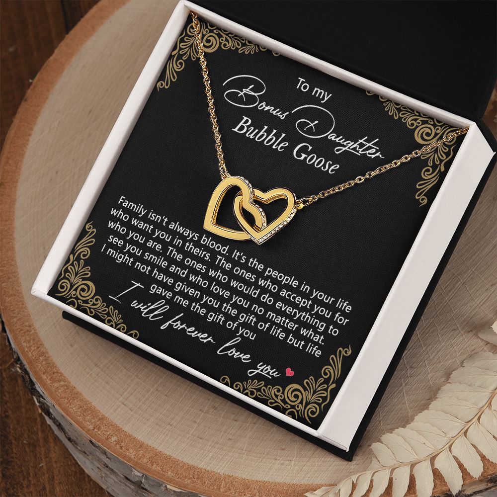 Bonus Daughter Gifts From Stepdad, Step Daughter Gifts From Stepmom, Stepdaughter Gifts From Stepdad, Father Stepdaughter Necklace, To My Bonus Daughter Necklaces, Christmas Gifts For Bonus9 Interlocking Hearts Necklace