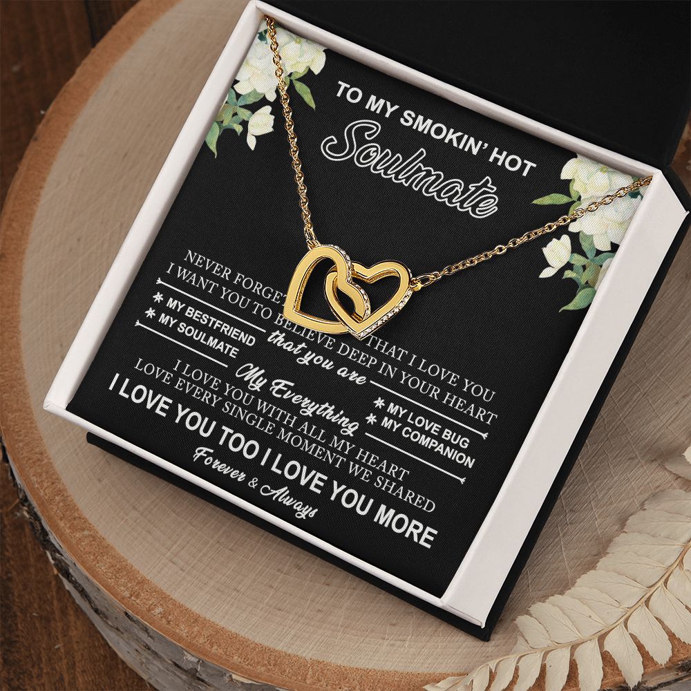 To My Smokin Hot Soulmate Necklace - Wife Gifts From Husband To My Wife Necklace, Gift for Her Romantic, Girlfriend Gifts Necklace for Wife from Men Includes Message Card and Gift Box 8 Interlocking Hearts Necklace