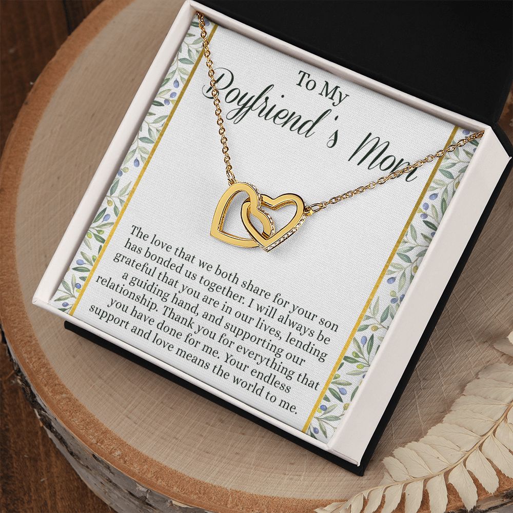 To My Boyfriend's Mom Necklace with Message Card Box, Boyfriends Mom Gift Necklace for Boyfriends Mom Mother Gift for Boyfriend's Mom, Boyfriend's Mom Gift, To My Boyfriends Mom Gift Interlocking Hearts Necklace