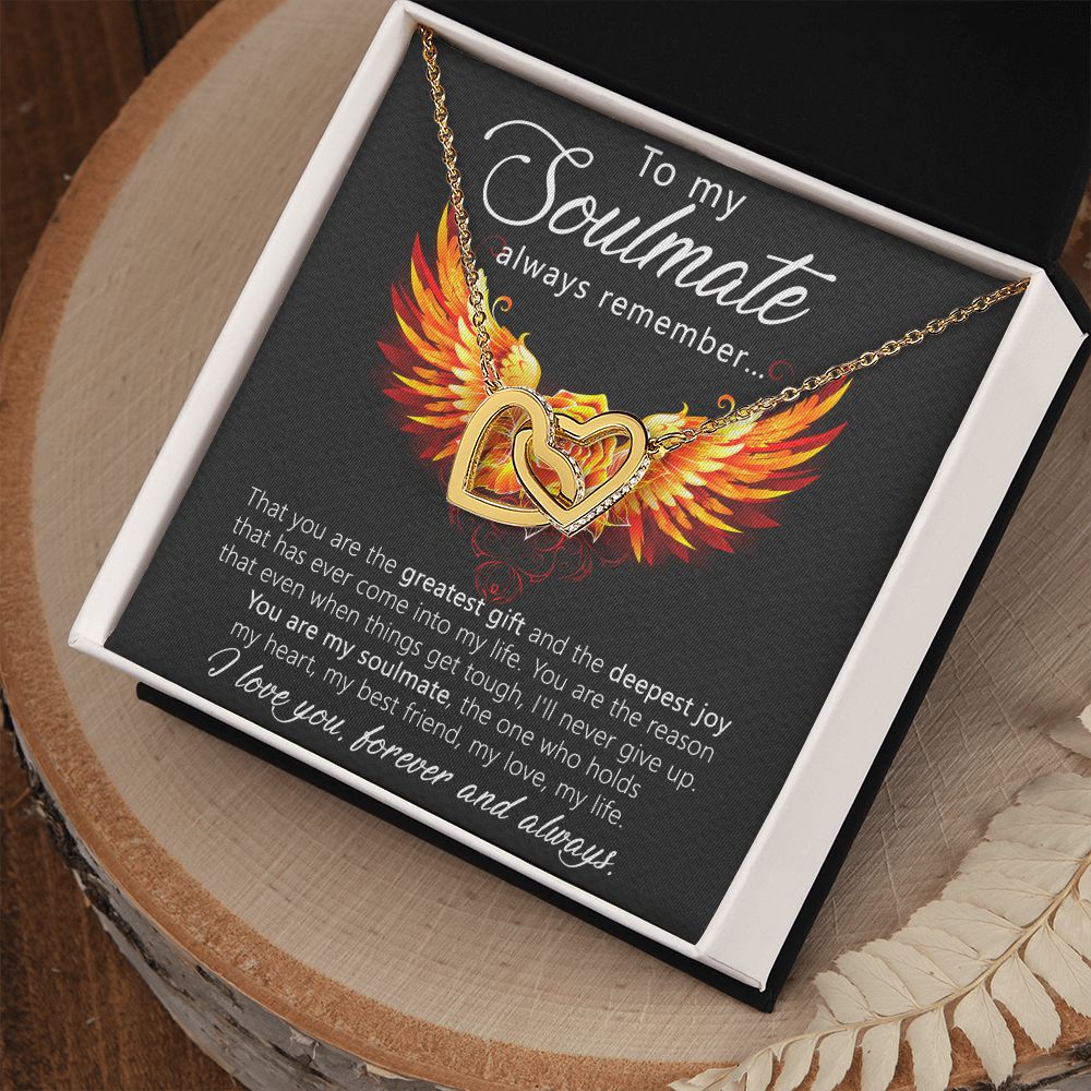 To My Soulmate Necklace for Women Birthday Christmas Jewelry Gifts For My Wife with Message Card Box Personalized Gift Present Pendant for Future Wife Soulmate Girlfriend Love 22 Interlocking Hearts Necklace