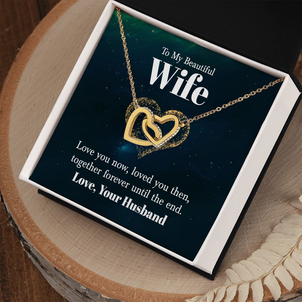 To My Beautiful Wife Necklace for Her Jewelry For Her Couples Gifts Necklaces For Soul Mate Christmas Jewelry Romantic Gifts For My Wife Girlfriend Pendant With Message Card Box Interlocking Heart Necklace