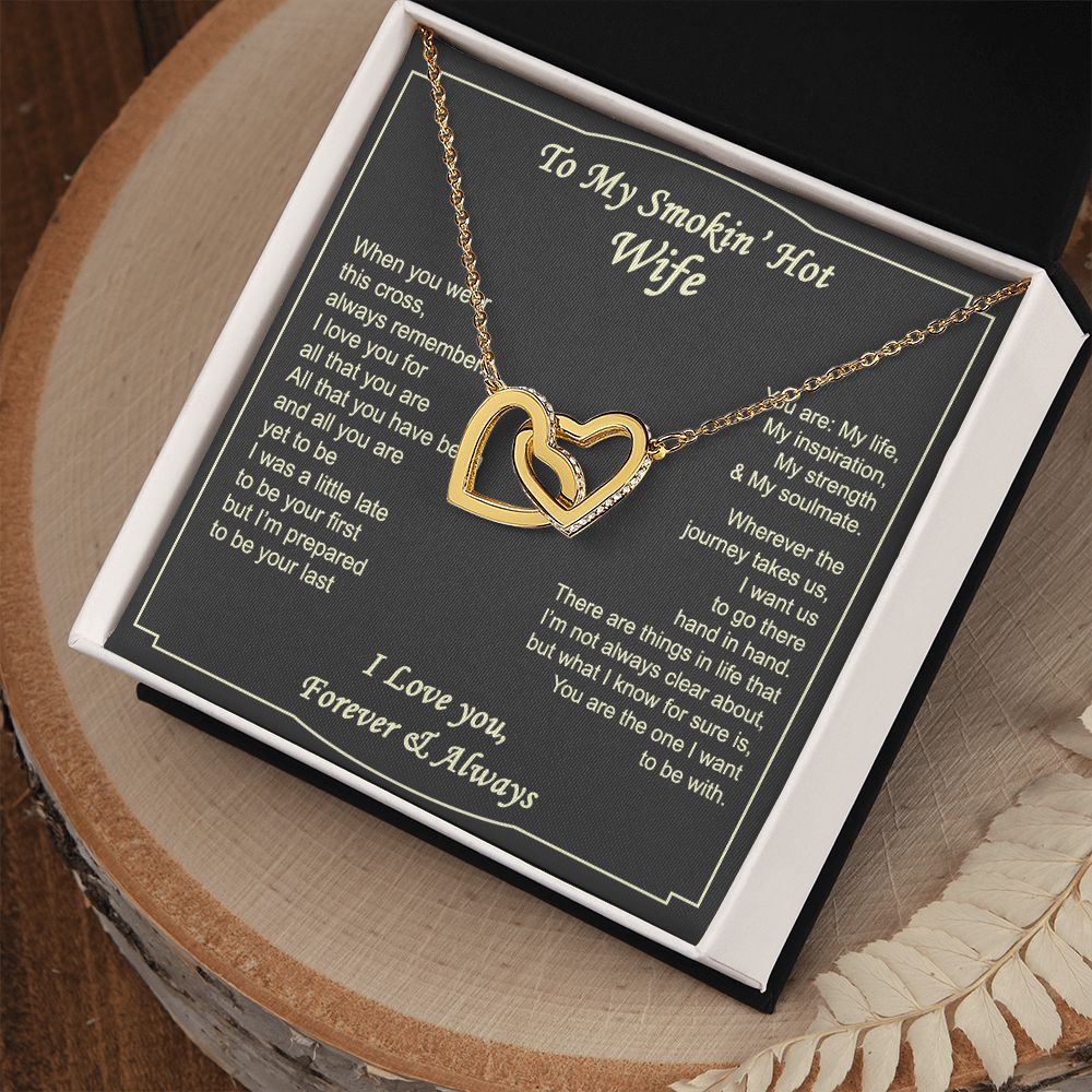 To My Smokin Hot Wife Necklace, Wedding Anniversary Jewelry For Women, Necklace For Wife from Husband, Gifts For Wife Birthday Gifts Necklace, Jewelry With Message Card In A Gift Box2 Interlocking Hearts Necklace