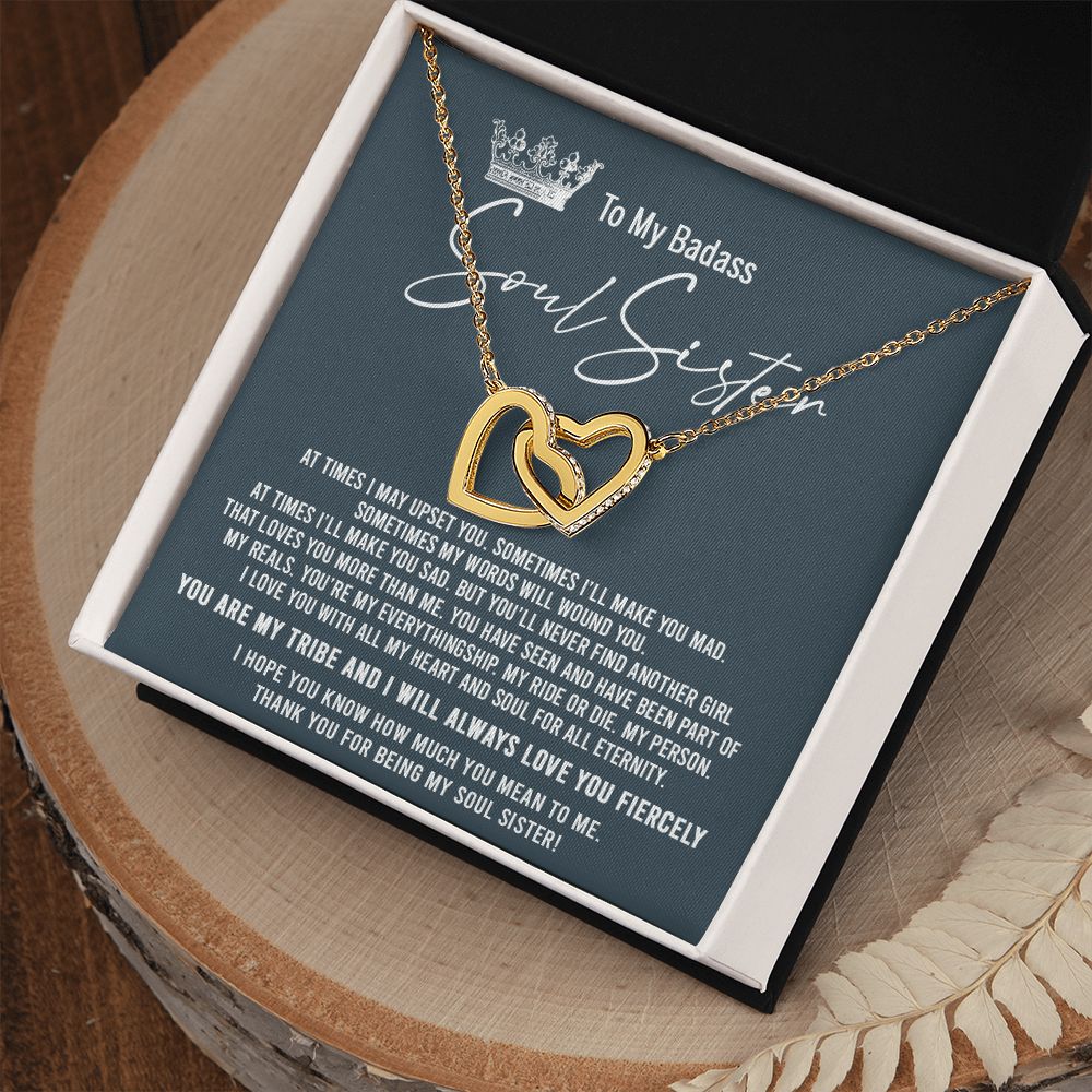 To My Badass Soul Sister Necklace Bestie BFF Gift Interlocking Hearts Necklace Interlocking Hearts Necklace