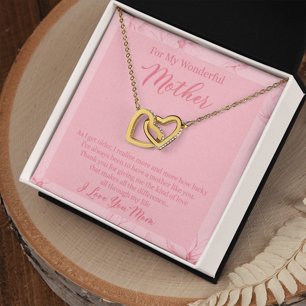 To My Wonderful Mother Necklace Message Card, Gift Box for Mom Birthday Gift From Daughter Mothers Day Necklace for Mom Gift From Daughter Mom Gifts For Wedding Mom Thank You Gift For Mom Interlocking Hearts Necklace