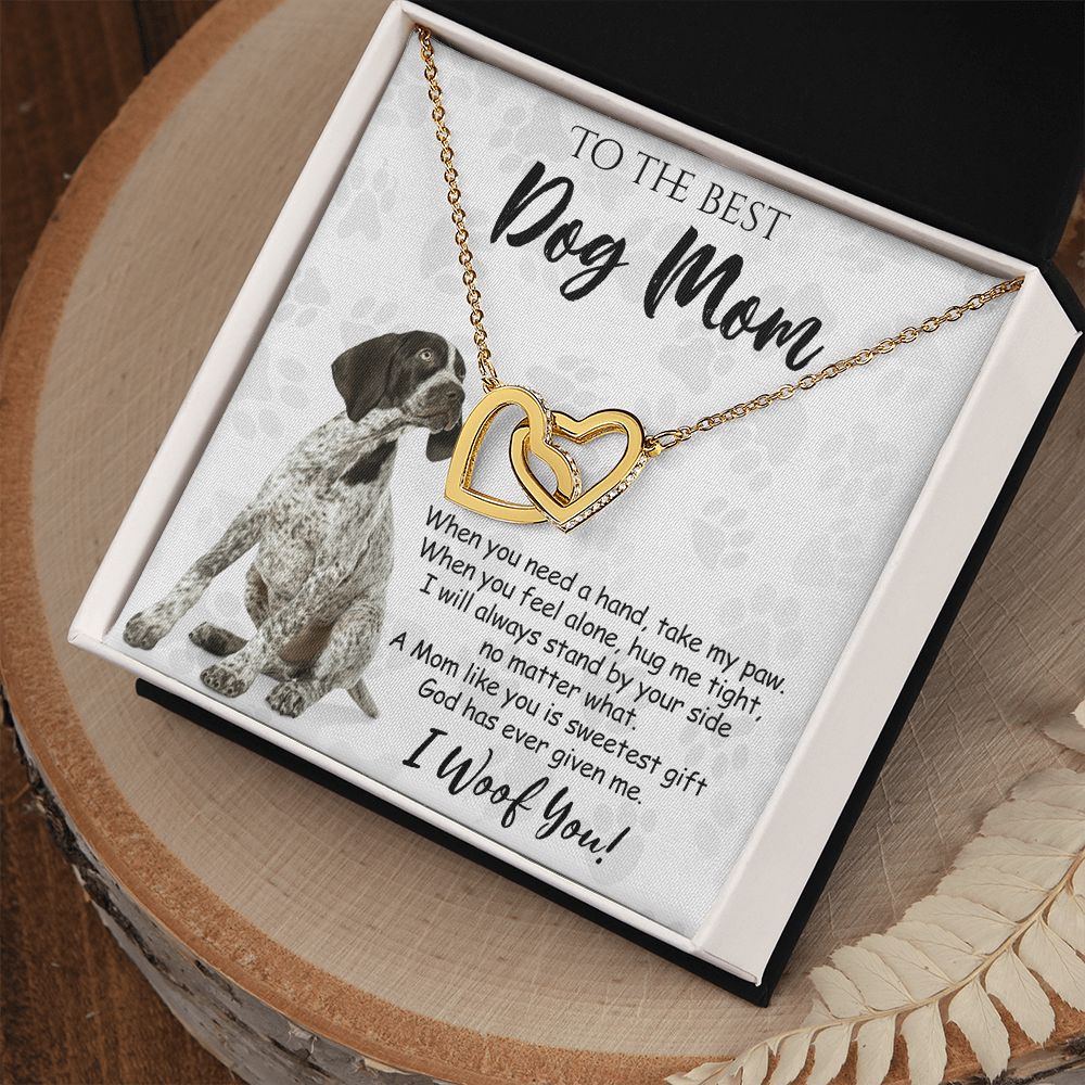 To The Best German Shorthaired Pointer Dog Mom Knot Necklace Mother's Day Gift , I Woof You Quote Gift Card, Message Card Jewelry For Dog Lovers, Necklace For Mom Interlocking Hearts Necklace