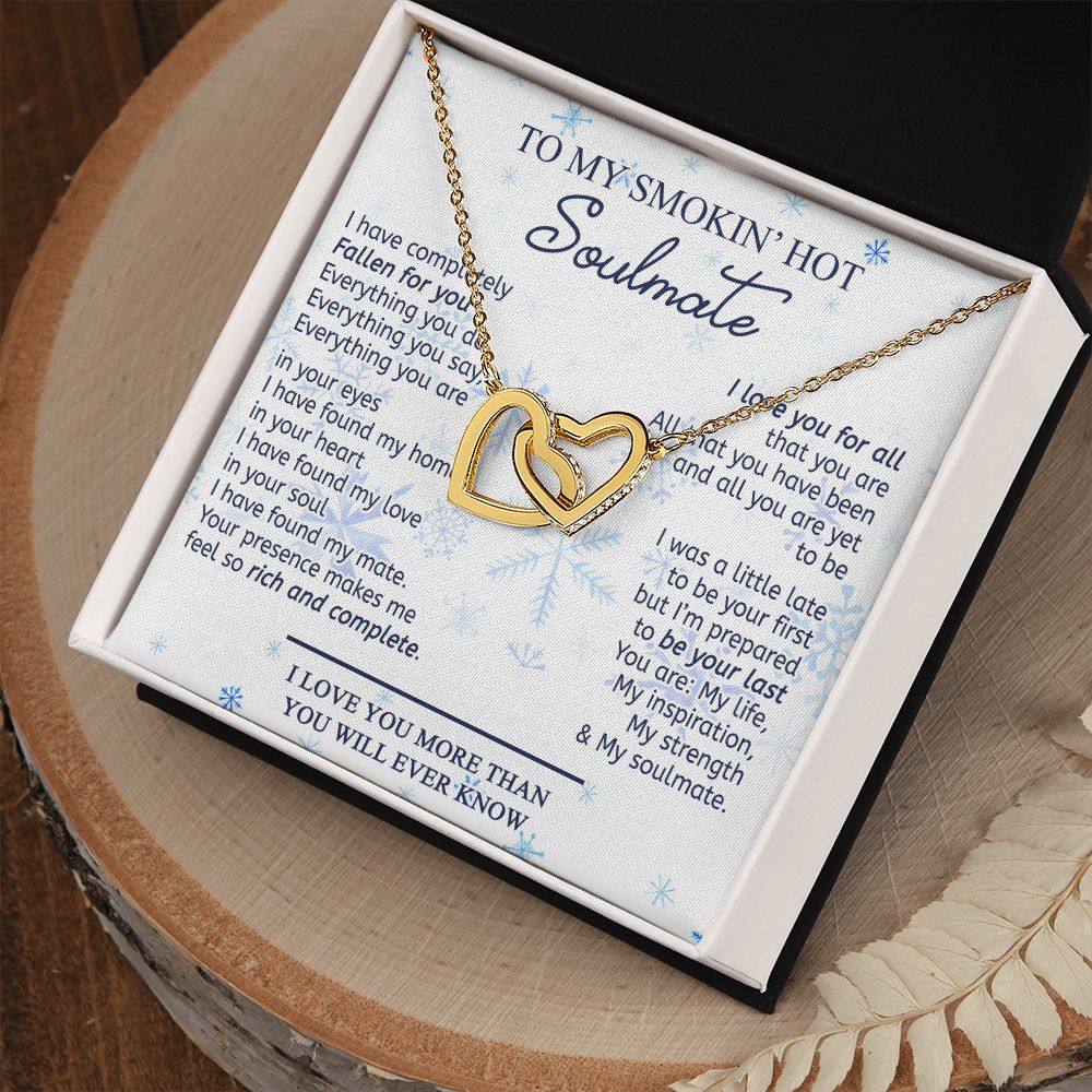 To My Smokin Hot Soulmate Necklace - Wife Gifts From Husband To My Wife Necklace, Gift for Her Romantic, Girlfriend Gifts Necklace for Wife from Men Includes Message Card and Gift Box 13 Interlocking Hearts Necklace