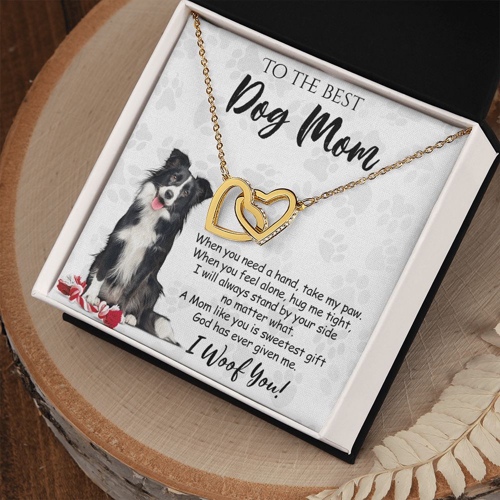 To The Best Border Collie Dog Mom Knot Necklace Mother's Day Gift , I Woof You Quote Gift Card, Message Card Jewelry For Dog Lovers, Necklace For Mom Interlocking Hearts Necklace