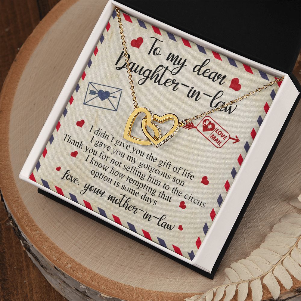 To My Dear Daughter In Law Gift, Graduation Gift For Her, Love Knot Necklace Interlocking Hearts Necklace