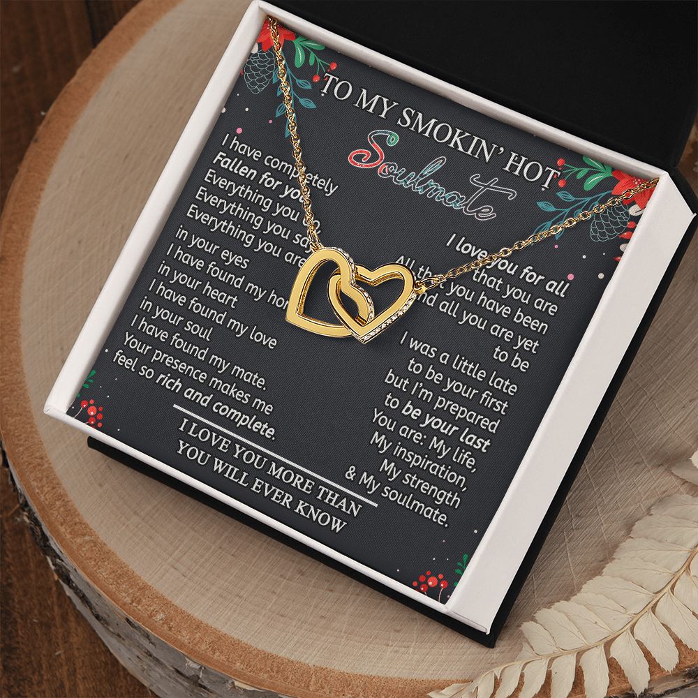 To My Smokin Hot Soulmate Necklace - Wife Gifts From Husband To My Wife Necklace, Gift for Her Romantic, Girlfriend Gifts Necklace for Wife from Men Includes Message Card and Gift Box 15 Interlocking Hearts Necklace