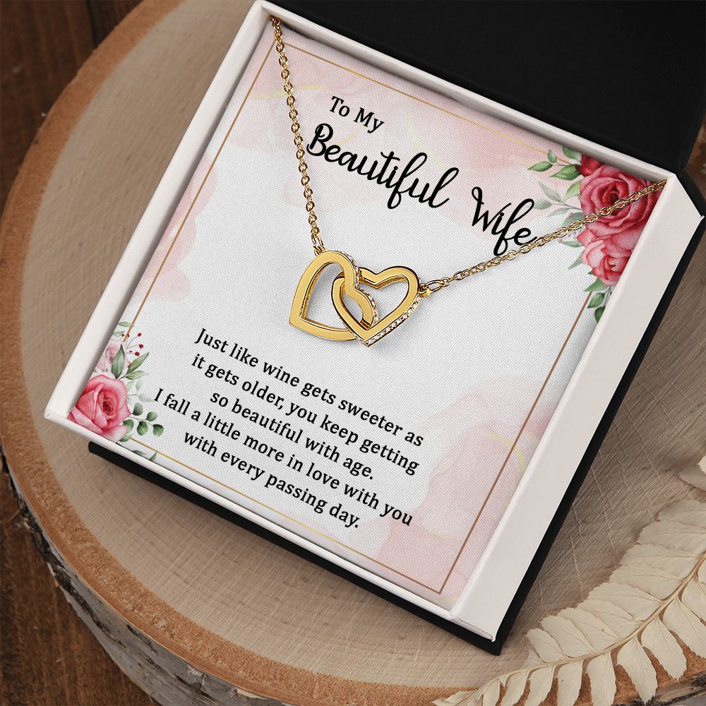 Gifts For Wife Romantic, Wife Birthday Gift Ideas, To My Beautiful Wife Necklace, Necklace For Wife From Husband, Message Card and Gift Box Interlocking Hearts Necklace
