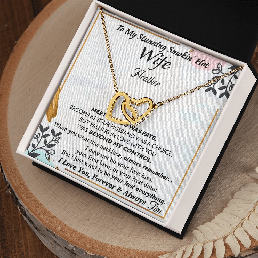 To My Wife Necklace from Husband, Personalized Necklace for Women, Luxury Necklace for Wife from Man Men, Wedding Anniversary Present For Wife, Beautiful Wife Jewelry Christmas Birthday Gift For Wife22 Interlocking Hearts Necklace