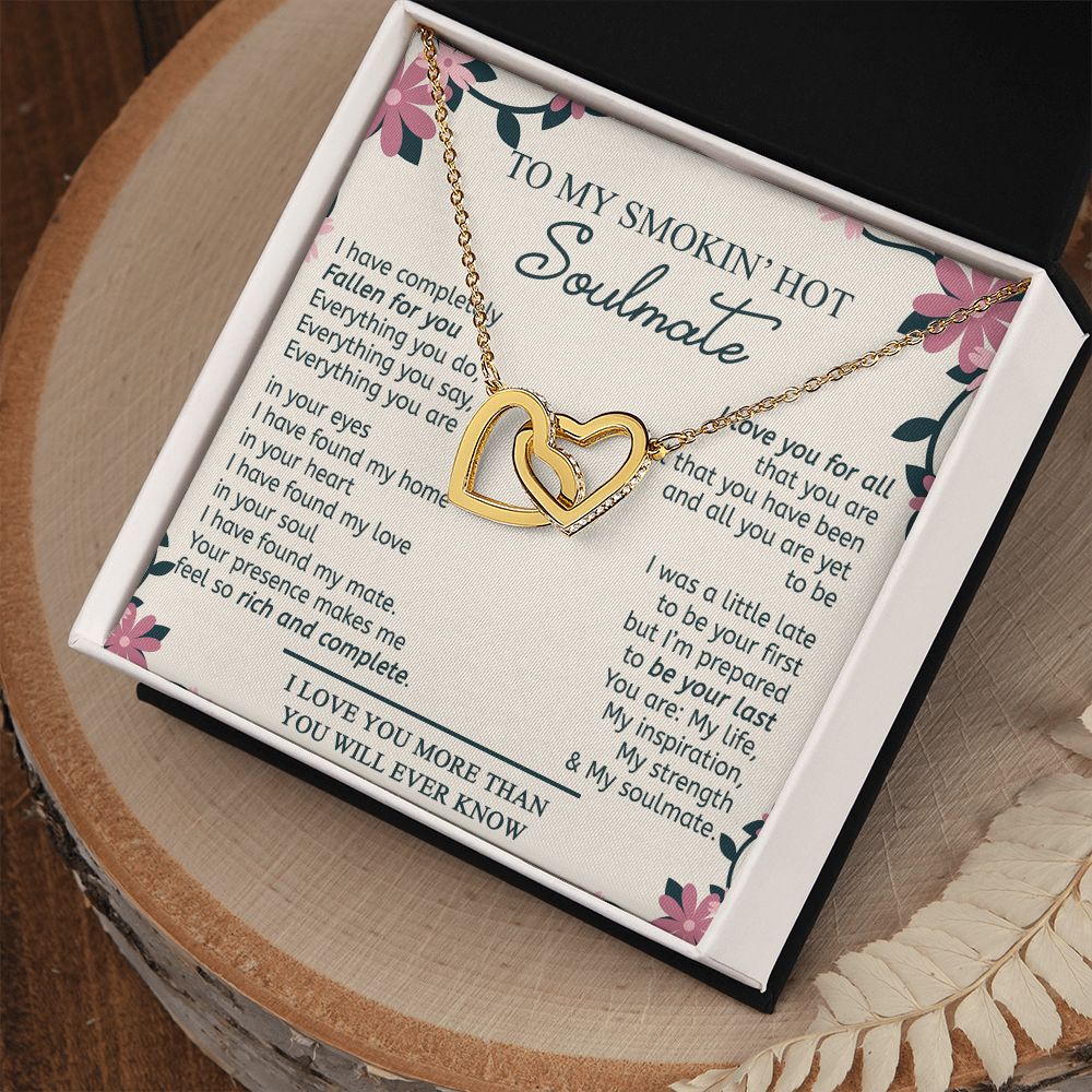 To My Smokin Hot Soulmate Necklace - Wife Gifts From Husband To My Wife Necklace, Gift for Her Romantic, Girlfriend Gifts Necklace for Wife from Men Includes Message Card and Gift Box 17 Interlocking Hearts Necklace