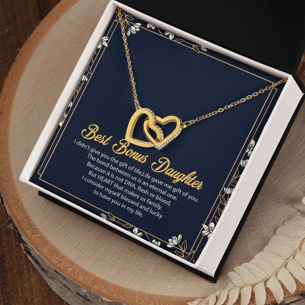 Bonus Daughter Gifts From Stepdad, Step Daughter Gifts From Stepmom, Stepdaughter Gifts From Stepdad, Father Stepdaughter Necklace, To My Bonus Daughter Necklaces, Christmas Gifts For Bonus8 Interlocking Hearts Necklace
