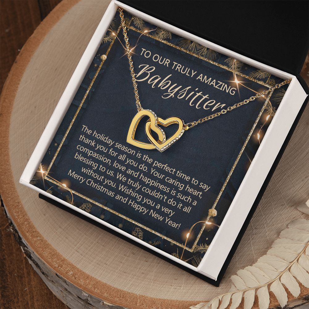 Babysitter Christmas Necklace Gift, Babysitter Gift, Christmas Babysitter Gift from Family, Merry Christmas Day Gift, Holiday Gift, Babysitter Necklace for Women 301 Interlocking Hearts Necklace