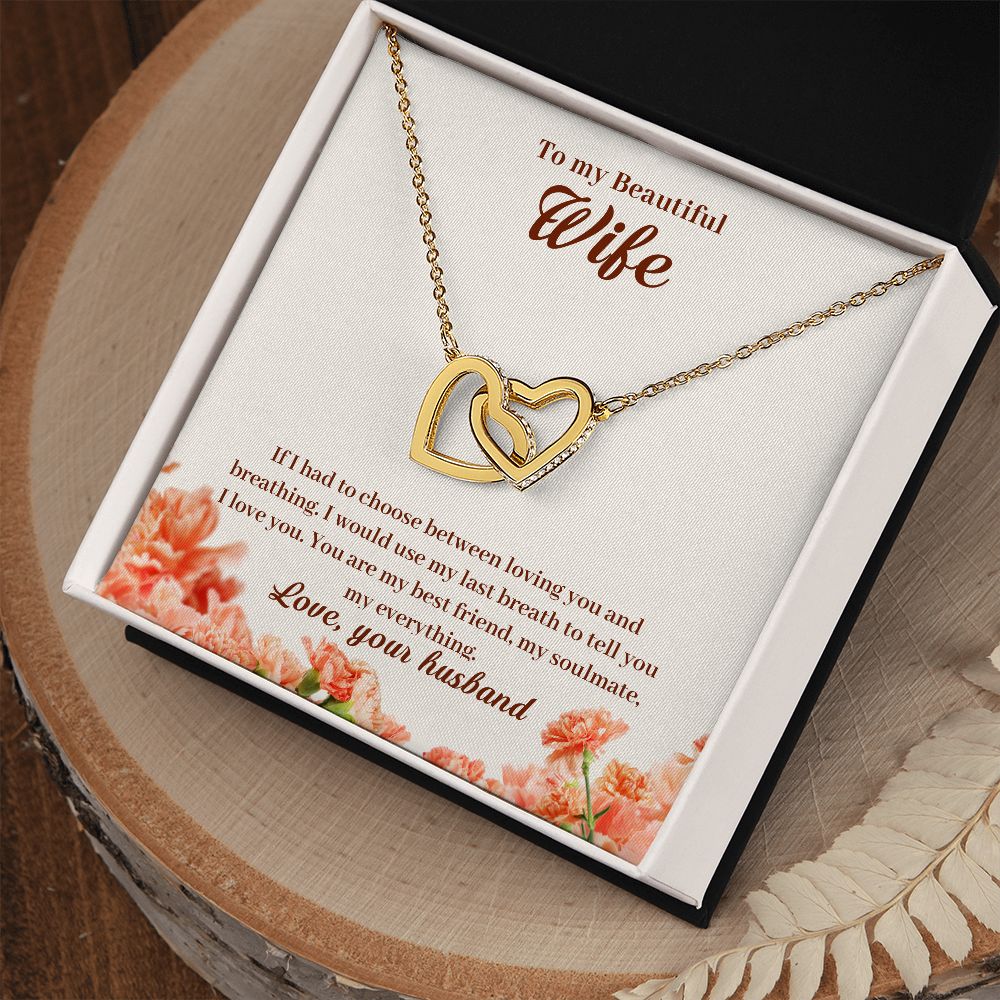To My Beautiful Wife Necklace for Her Jewelry For Her Couples Gifts Necklaces For Soul Mate Christmas Jewelry Romantic Gifts For My Wife Girlfriend Pendant With Message Card Box Interlocking Hearts Necklace