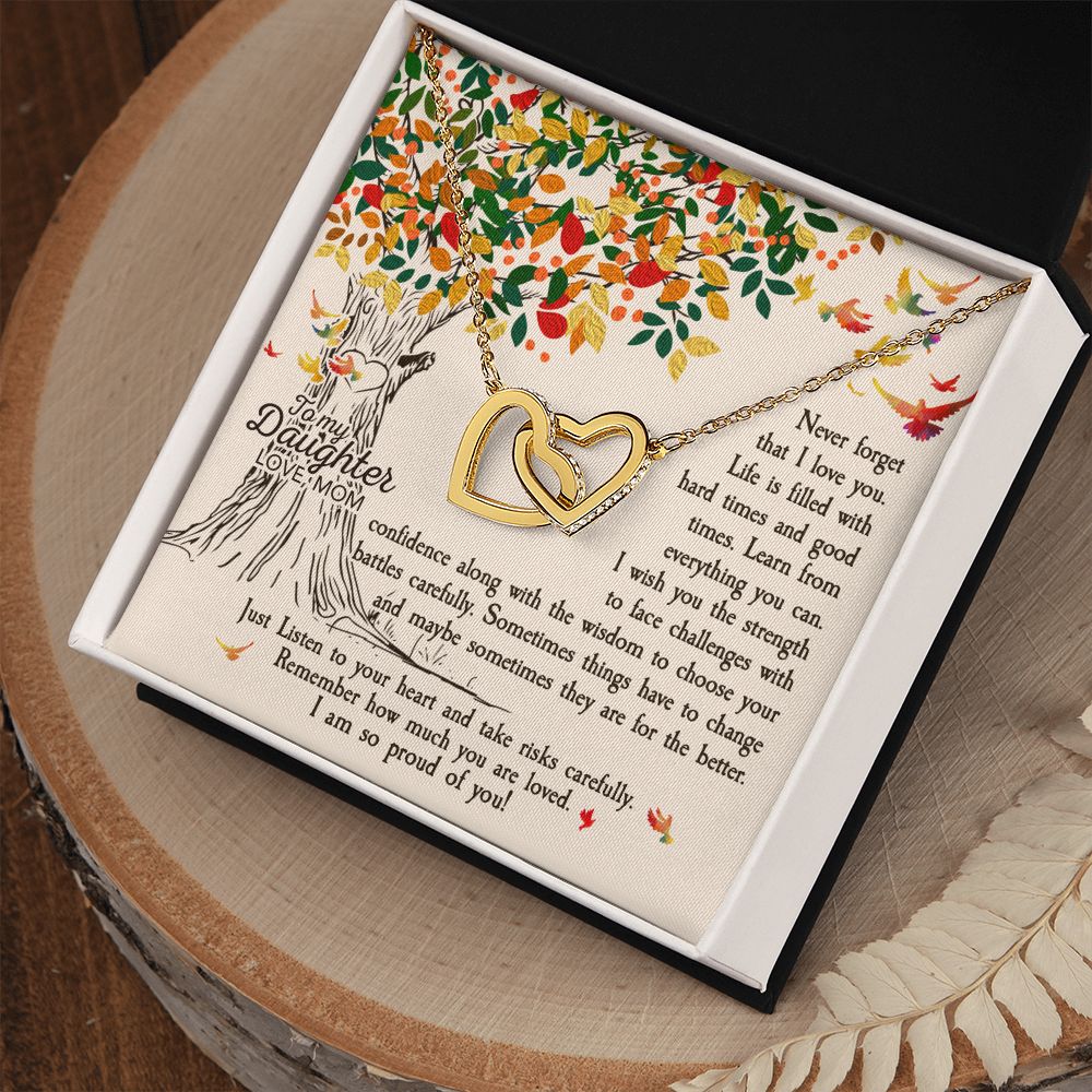 To My Daughter Necklace Pendant Gift From Mom Tree Revised I Am So Proud Of You With Message Card Gift Box Gift For To Daughter, Daughter In Law On Birthday Anniversary Interlocking Hearts Necklace