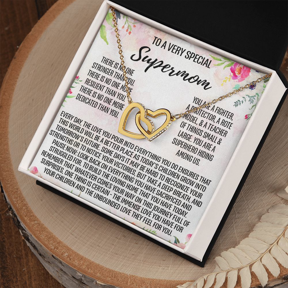 To Supermom Mom Necklace Gift for Single Mother Necklace Holiday, Christmas, Birthday Present for Single Mother, Super Mom, Mother's Day Gift Mom Jewelry for Women 301 Interlocking Hearts Necklace