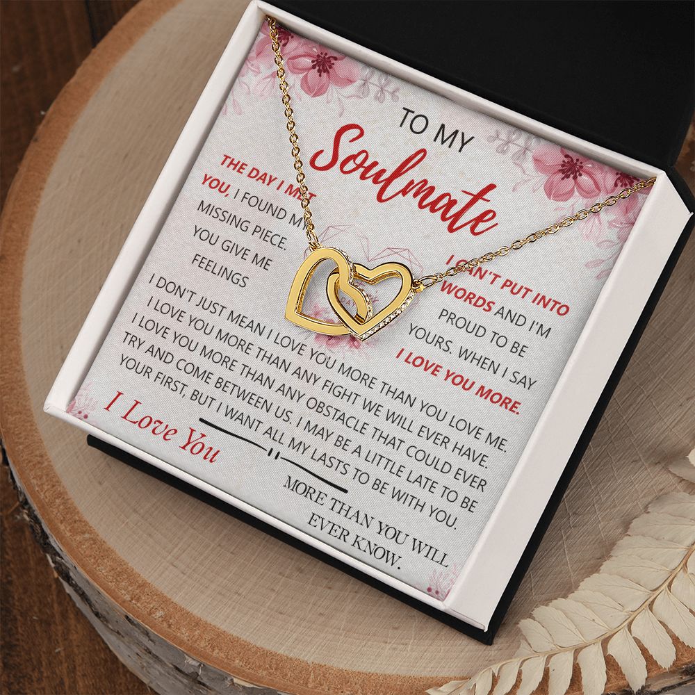 To My Soulmate Necklace for Women Birthday Christmas Jewelry Gifts For My Wife with Message Card Box Personalized Gift Present Pendant for Future Wife Soulmate Girlfriend Love 23 Interlocking Hearts Necklace