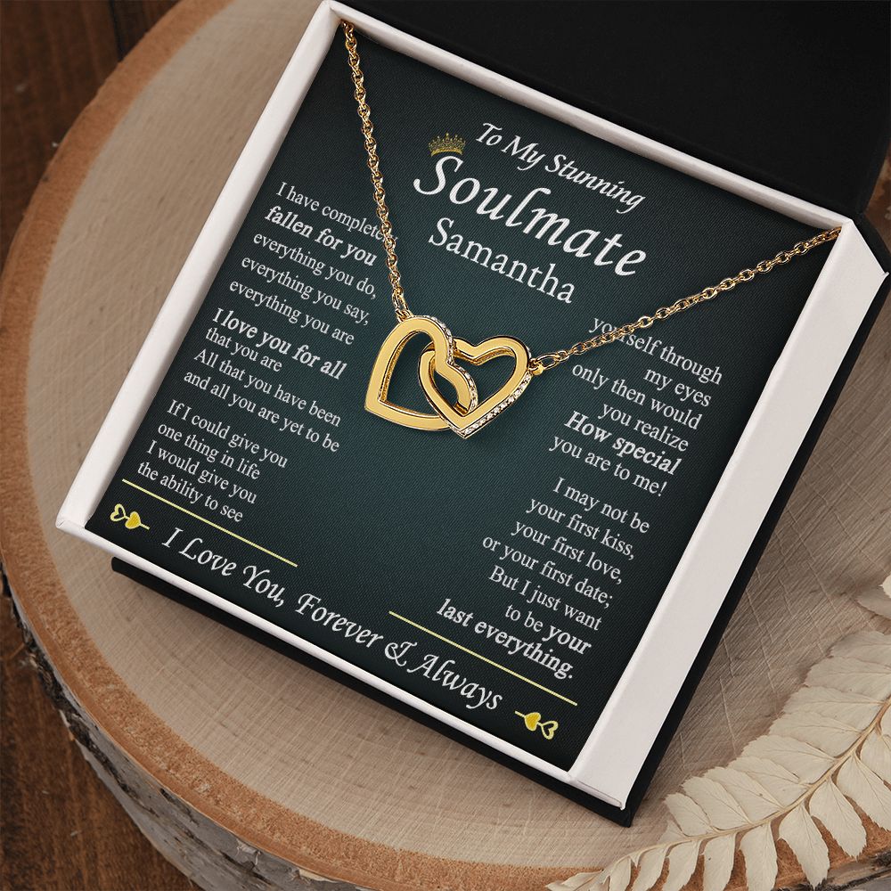 To My Soulmate Necklace for Women Birthday Valentines Day Jewelry Gifts For My Wife with Message Card Box Personalized Gift Present Pendant for Future Wife Soulmate Girlfriend Love 1 Interlocking Hearts Necklace