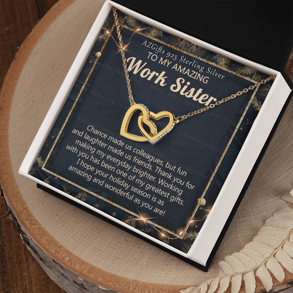 To My Work Sister Necklace Gift for Colleague Christmas Necklace for Work Sister from Co-Worker Christmas Pendant Gift for Colleague Christmas Jewelry Gift for Her Women 301 Interlocking Hearts Necklace