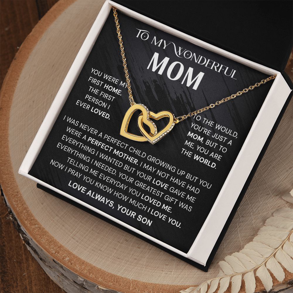 To My Wonderful Mom Necklace, Mom From Son Gift, Gift for Mother's Day From Son, Gift for Mom, Mother Gift from Son Necklace, Son to Mom Gifts, Mom gifts, Mothers Day Gift From Son Interlocking Hearts Necklace