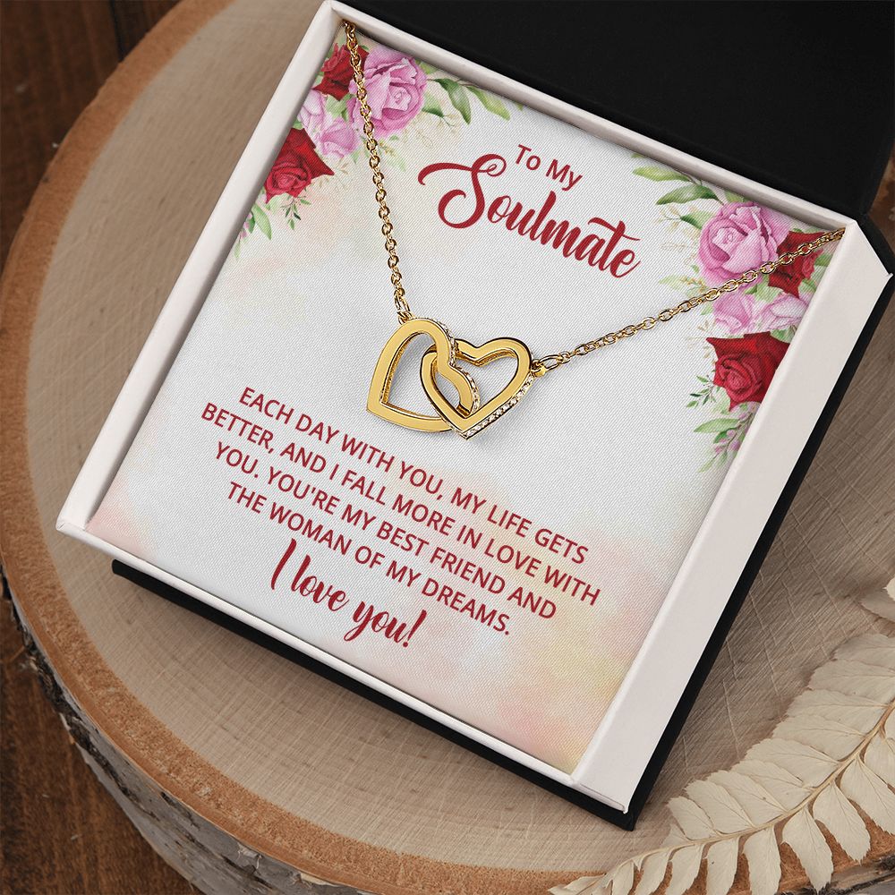 To My Soulmate Necklace for Women Birthday Christmas Jewelry Gifts For My Wife with Message Card Box Personalized Gift Present Pendant for Future Wife Soulmate Girlfriend Love 11 Interlocking Hearts Necklace