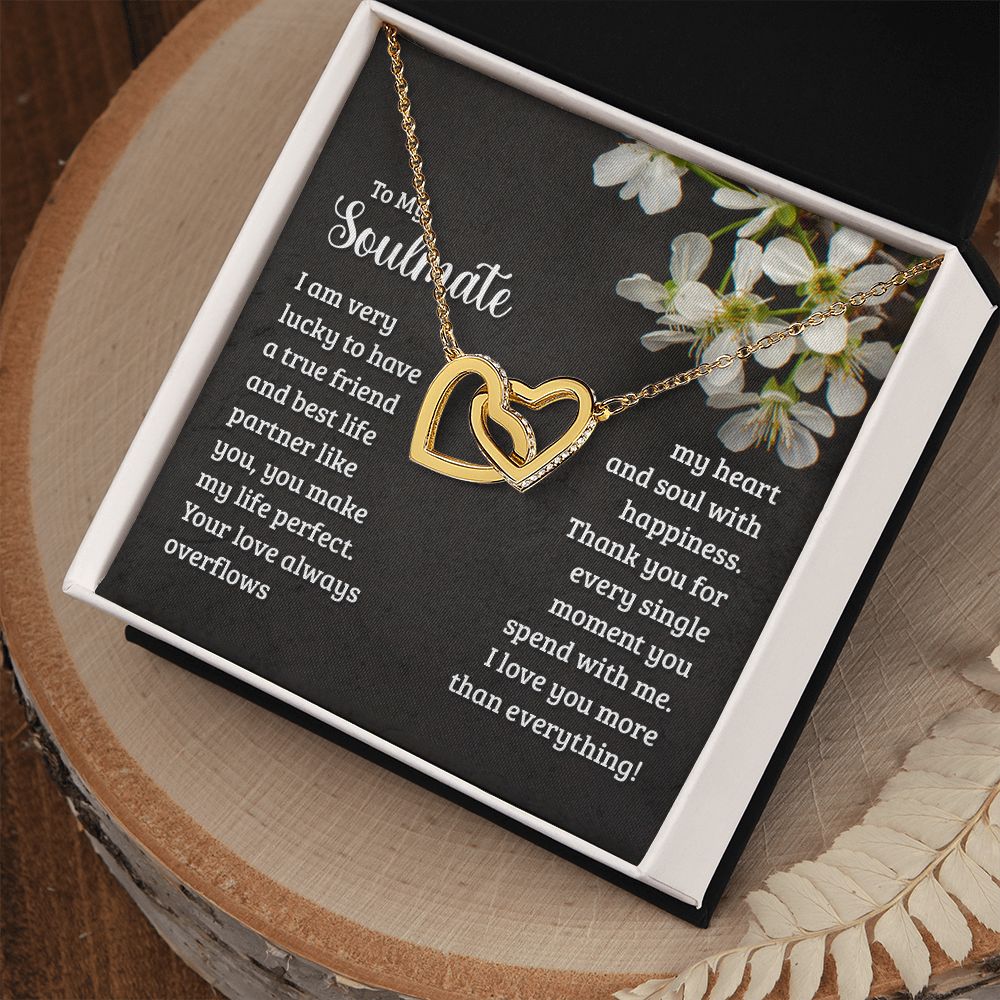 To My Soulmate Necklace for Women Birthday Christmas Jewelry Gifts For My Wife with Message Card Box Personalized Gift Present Pendant for Future Wife Soulmate Girlfriend Love 18 Interlocking Hearts Necklace