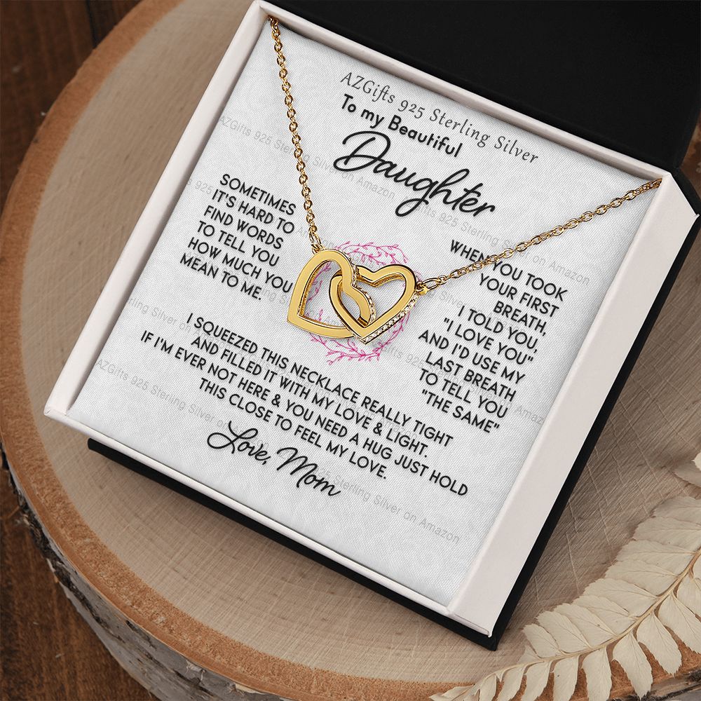 To My Daughter Necklace With Box Card Gift for Daughter Pendant Jewelry Birthday Gift For Her From Mom Mother Gift For Daughter Jewelry for Daughter from Mom Interlocking Hearts Necklace