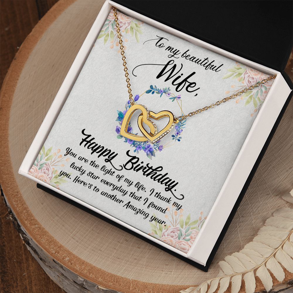 To My Beautiful Wife Necklace  Interlocking Hearts Necklace Message Card and Box Gift Set for Girlfriend Women from Husband Boyfriend Couples Pendant Jewelry Valentines Day Anniversary Birthday