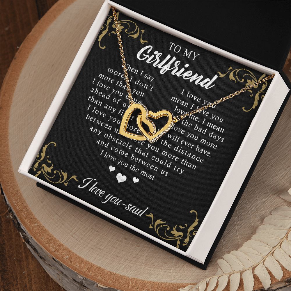 To My Girlfriend Necklace from Boyfriend, Personalized Necklace for Women, Luxury Necklace for Girlfriend, Wedding Anniversary Present For Her, Girlfriend Gift Jewelry Christmas Birthday Gift Interlocking Hearts Necklace