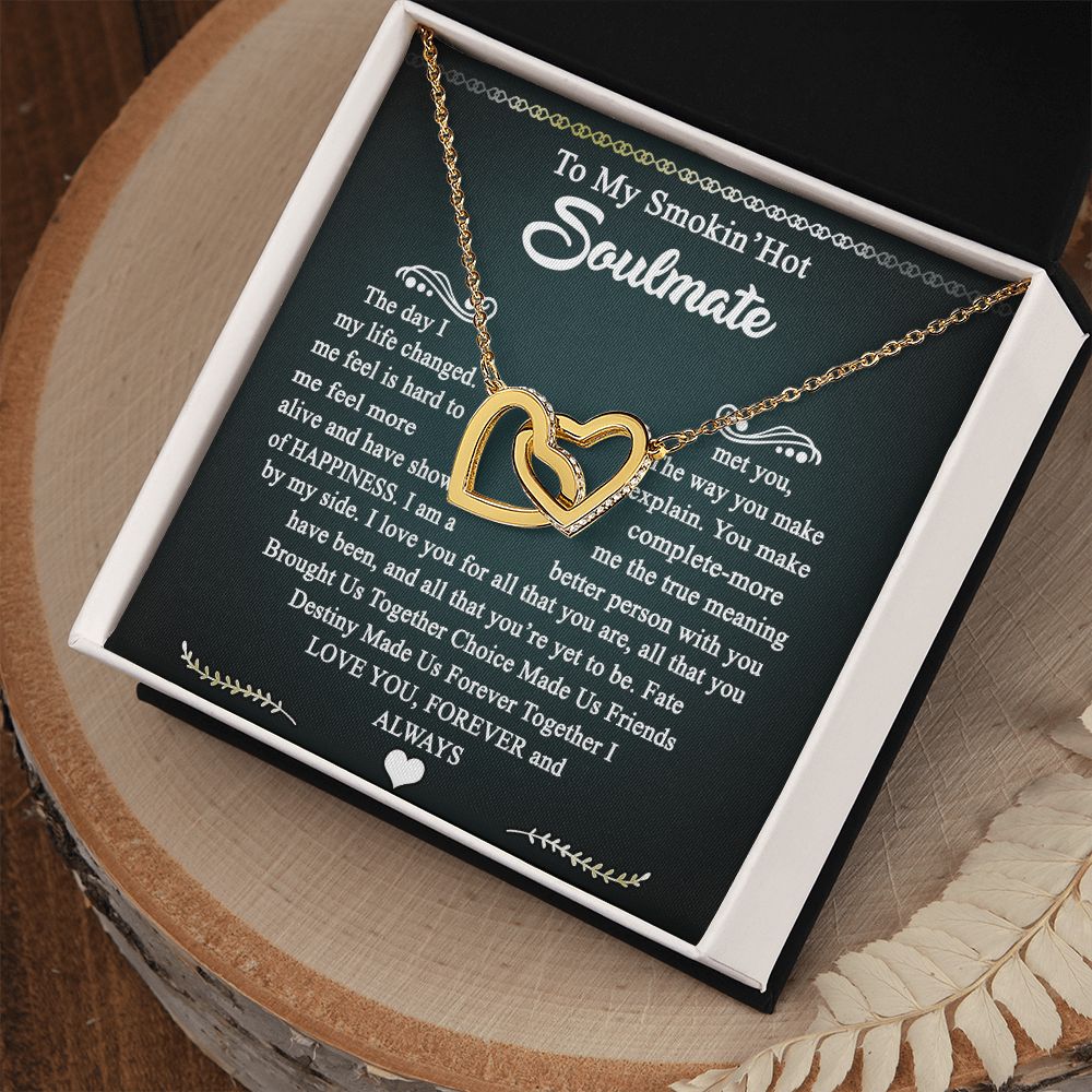 To My Smokin Hot Soulmate Necklace - Wife Gifts From Husband To My Wife Necklace, Gift for Her Romantic, Girlfriend Gifts Necklace for Wife from Men Includes Message Card and Gift Box 3 Interlocking Hearts Necklace