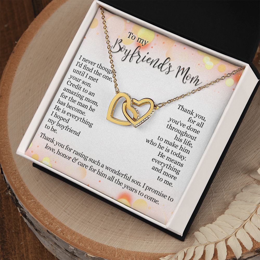 To My Boyfriend's Mom Necklace with Message Card Box, Birthday Gift For Boyfriends Mom, Mother's Day Necklace for Mother of Boyfriend, To My Boyfriends Mom Gifts Interlocking Hearts Necklace