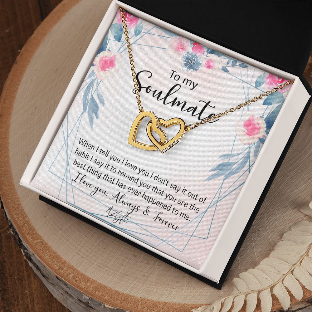 To My Soulmate Necklace for Women Birthday Christmas Jewelry Gifts For My Wife with Message Card Box Personalized Gift Present Pendant for Future Wife Soulmate Girlfriend Love Interlocking Hearts Necklace