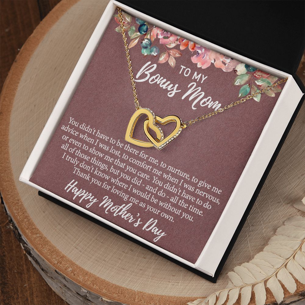 To My Bonus Mom Necklace, Gift for Bonus Mother From Bonus Daughter to Stepmom Jewelry Gift for Mother's Day, Valentine's, Birthday, Anniversary Interlocking Hearts Necklace