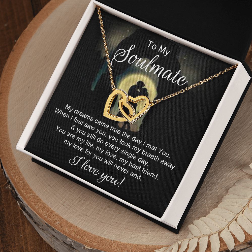 To My Soulmate Necklace for Women Birthday Christmas Jewelry Gifts For My Wife with Message Card Box Personalized Gift Present Pendant for Future Wife Soulmate Girlfriend Love 3 Interlocking Hearts Necklace