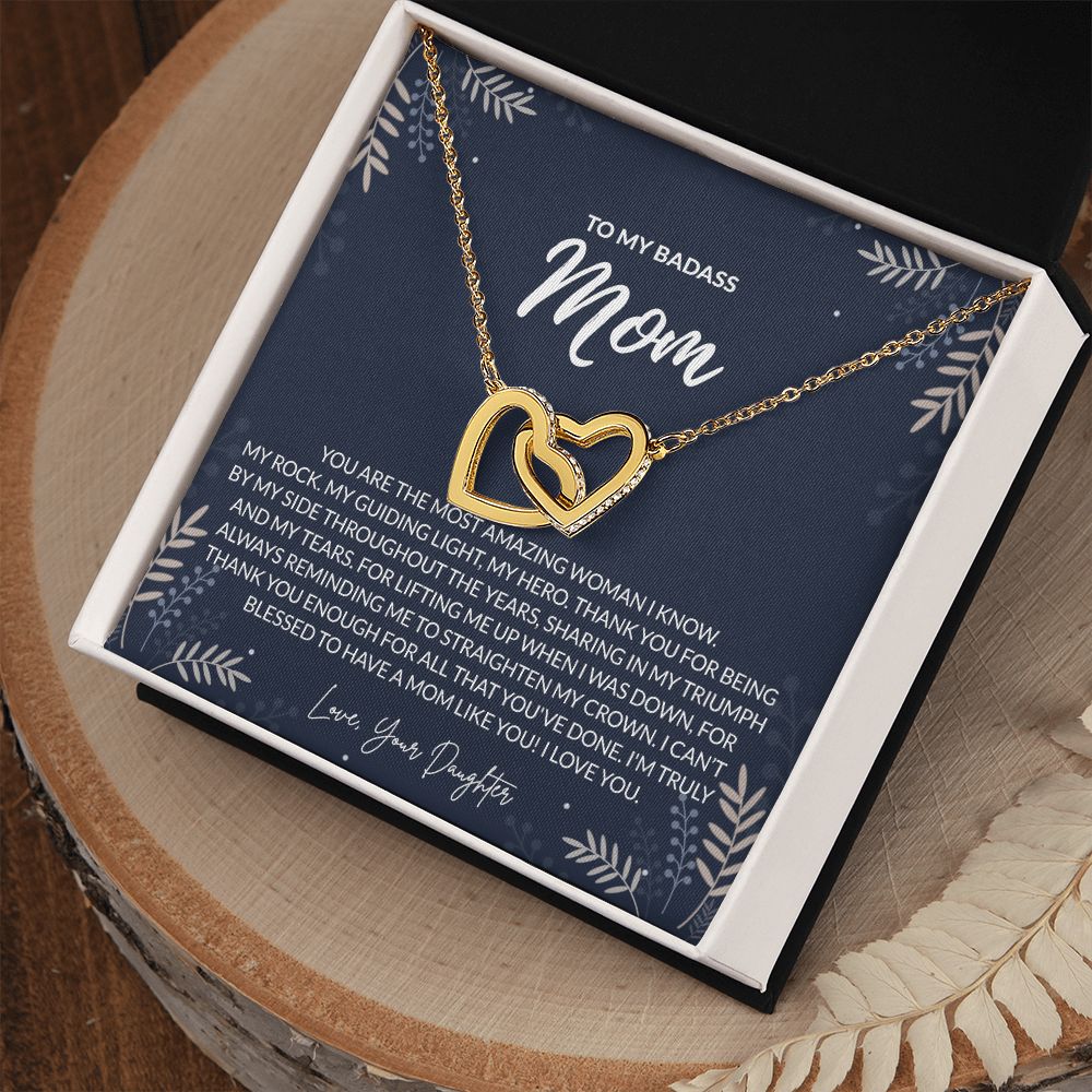 To my Badass Mom Necklace from Daughter Gift for Mother’s Birthday Xmas Present Interlocking Hearts Necklace