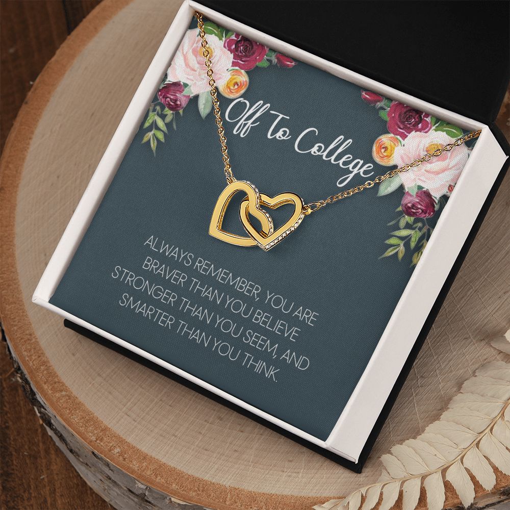 Off To College Necklace, Graduation Gifts For for Girl Congrats Graduation Pendants Gift For Daughter, Granddaughter, Niece, Sister Interlocking Hearts Necklace