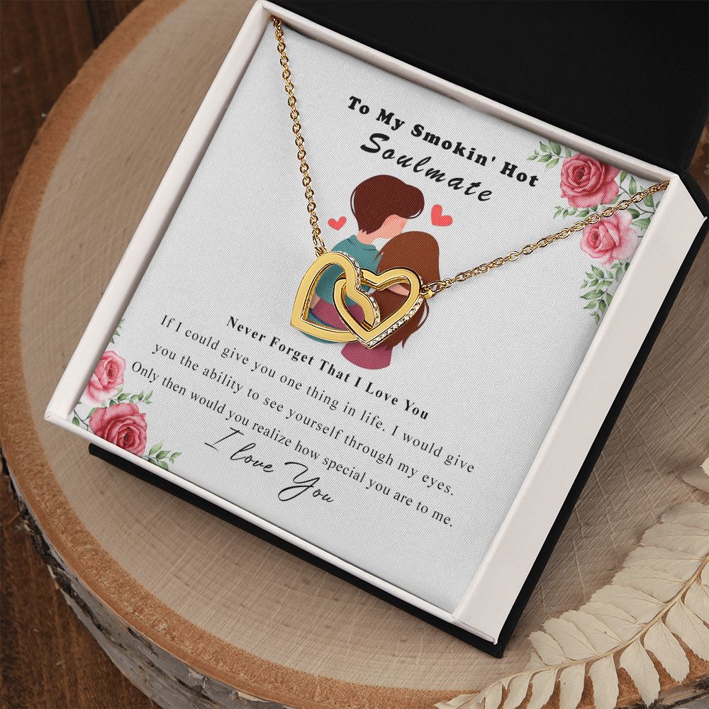 To My Smokin Hot Soulmate Necklace - Wife Gifts From Husband To My Wife Necklace, Gift for Her Romantic, Girlfriend Gifts Necklace for Wife from Men Includes Message Card and Gift Box Interlocking Hearts Necklace