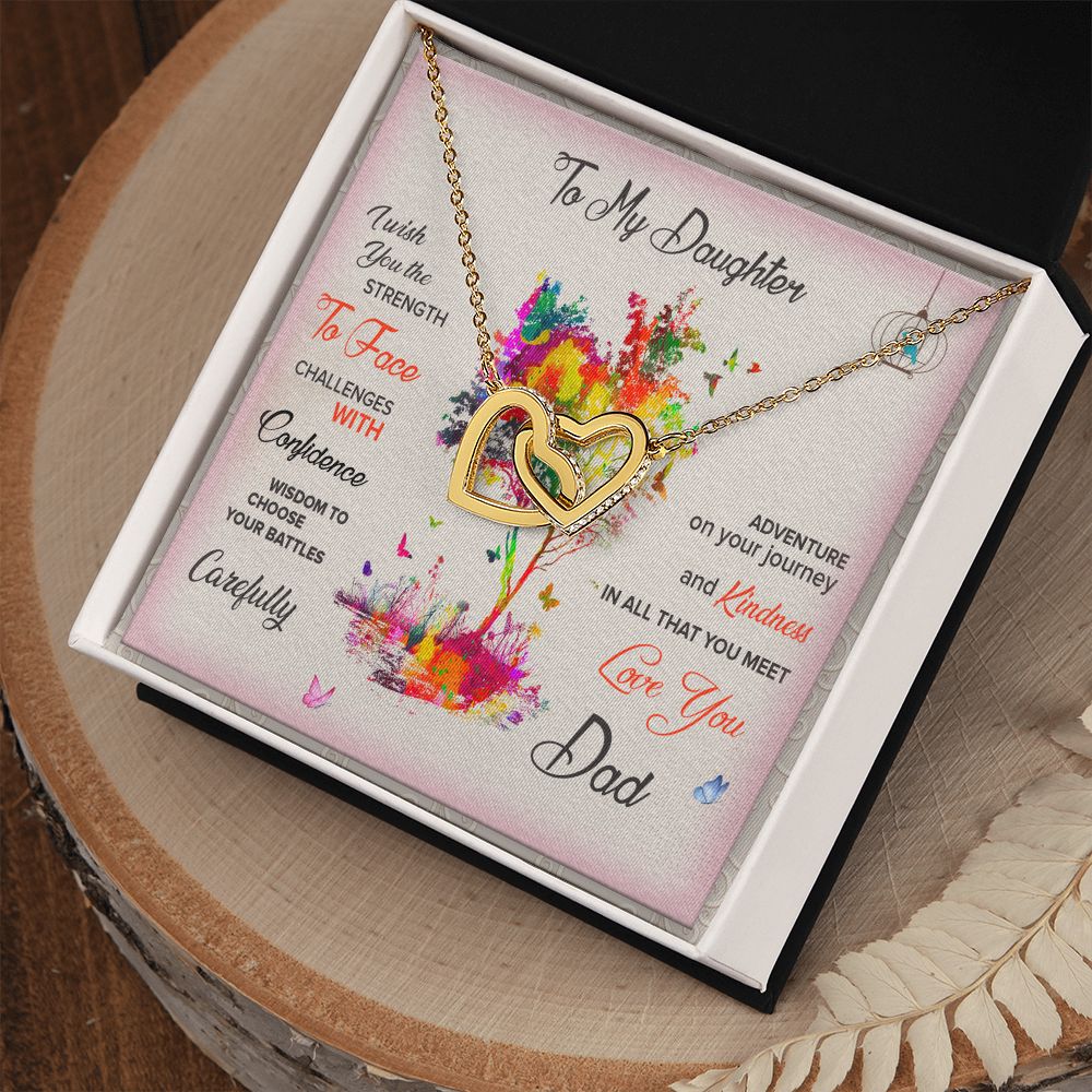 To My Daughter Necklace Pendant I Wish You The Strength To Face With Message Card Gift Box Gift For To Daughter, Daughter In Law Gift On Birthday Anniversary Gift Interlocking Hearts Necklace