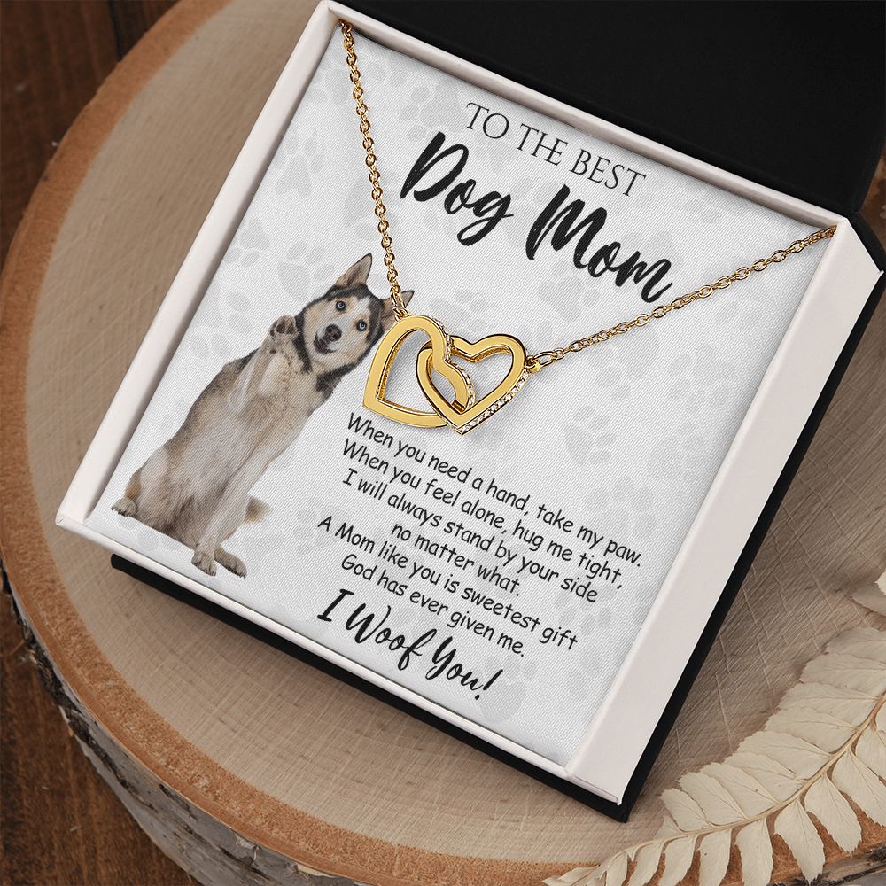 To The Best Husky Dog Mom Knot Necklace Mother's Day Gift , I Woof You Quote Gift Card, Message Card Jewelry For Dog Lovers, Necklace For Mom Interlocking Hearts Necklace