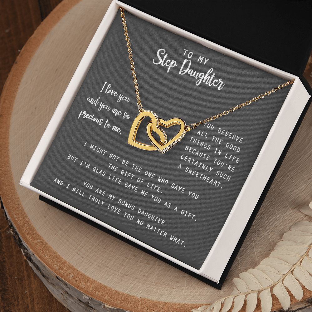 to My Step Daughter Necklace from Stepdad Bonus Daughters Birthday Xmas Congrats (1) Interlocking Hearts Necklace